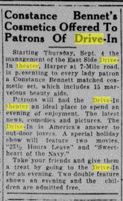 East Side Drive-In Theatre - Aug 30 1941 Cosmetics Giveaway (newer photo)